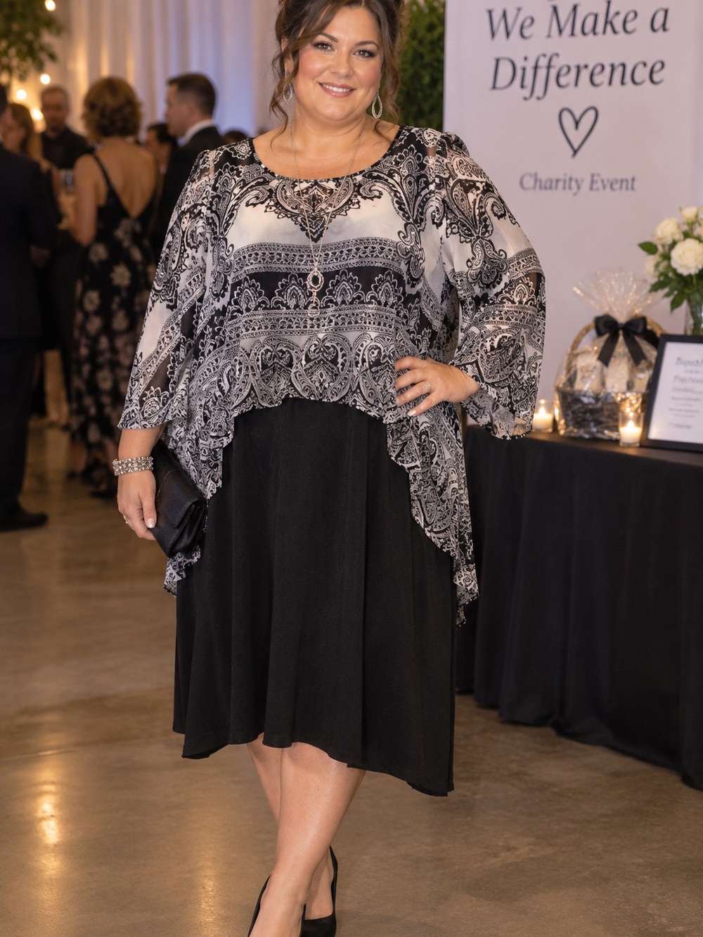 Catherines Black and White Midi Dress Medallion Print Size 4X